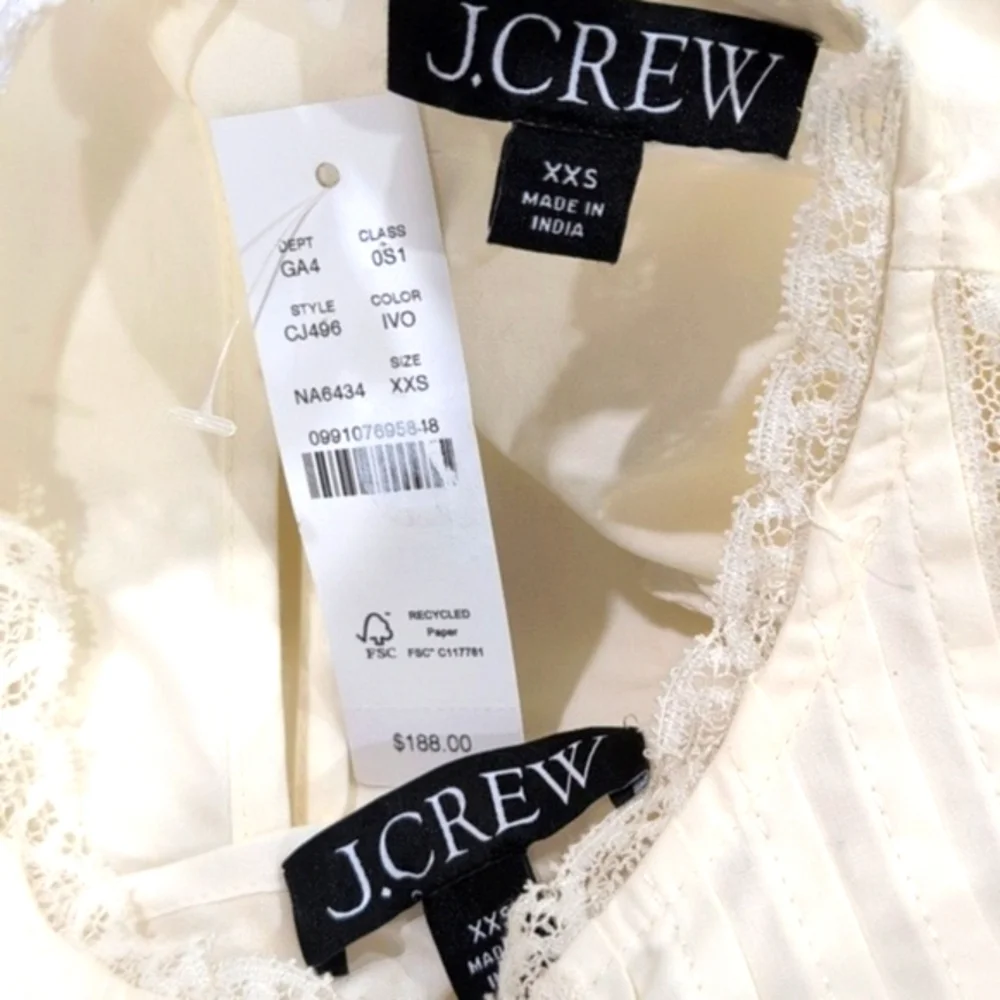 J Crew Lace Trim Pintuck Dress CJ496 Ivory NWT Romantic